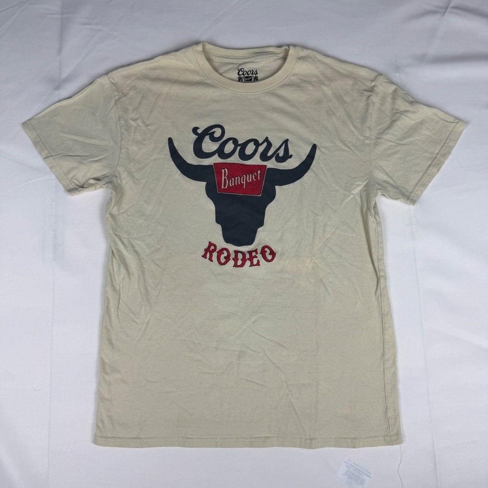 Coors Banquet Rodeo Graphic T-Shirt Mens Large Cream Short Sleeve Cotton Tee